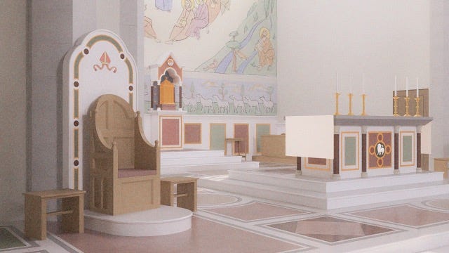 Close-up visualisation of the reordered sanctuary Close-up visualisation of the reordered sanctuary