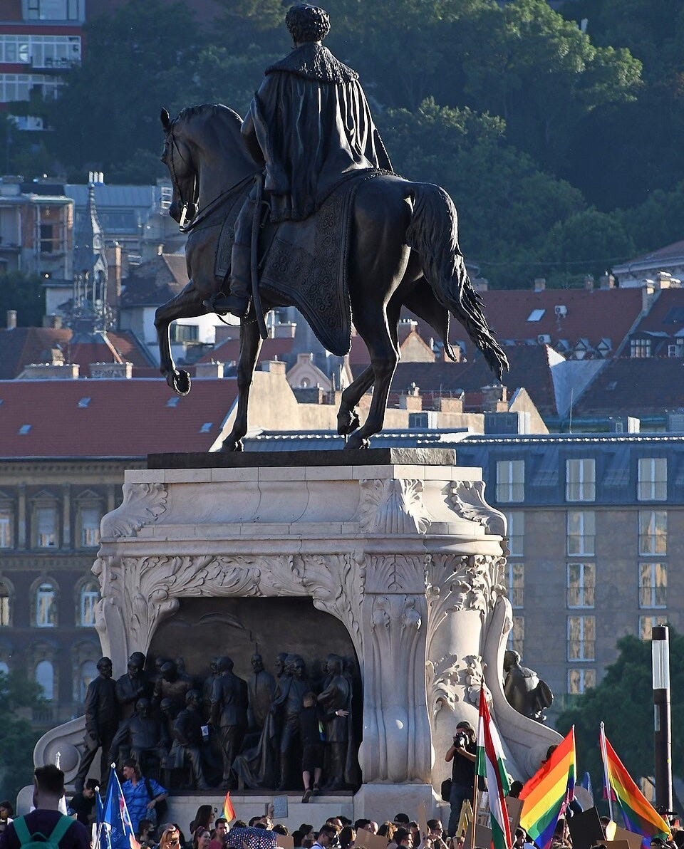 Protesters gather in Budapest on 14 June 2021 during a demonstration against Hungary’s anti-LGBTQ legislation. Protesters gather in Budapest on 14 June 2021 during a demonstration against Hungary’s anti-LGBTQ legislation.