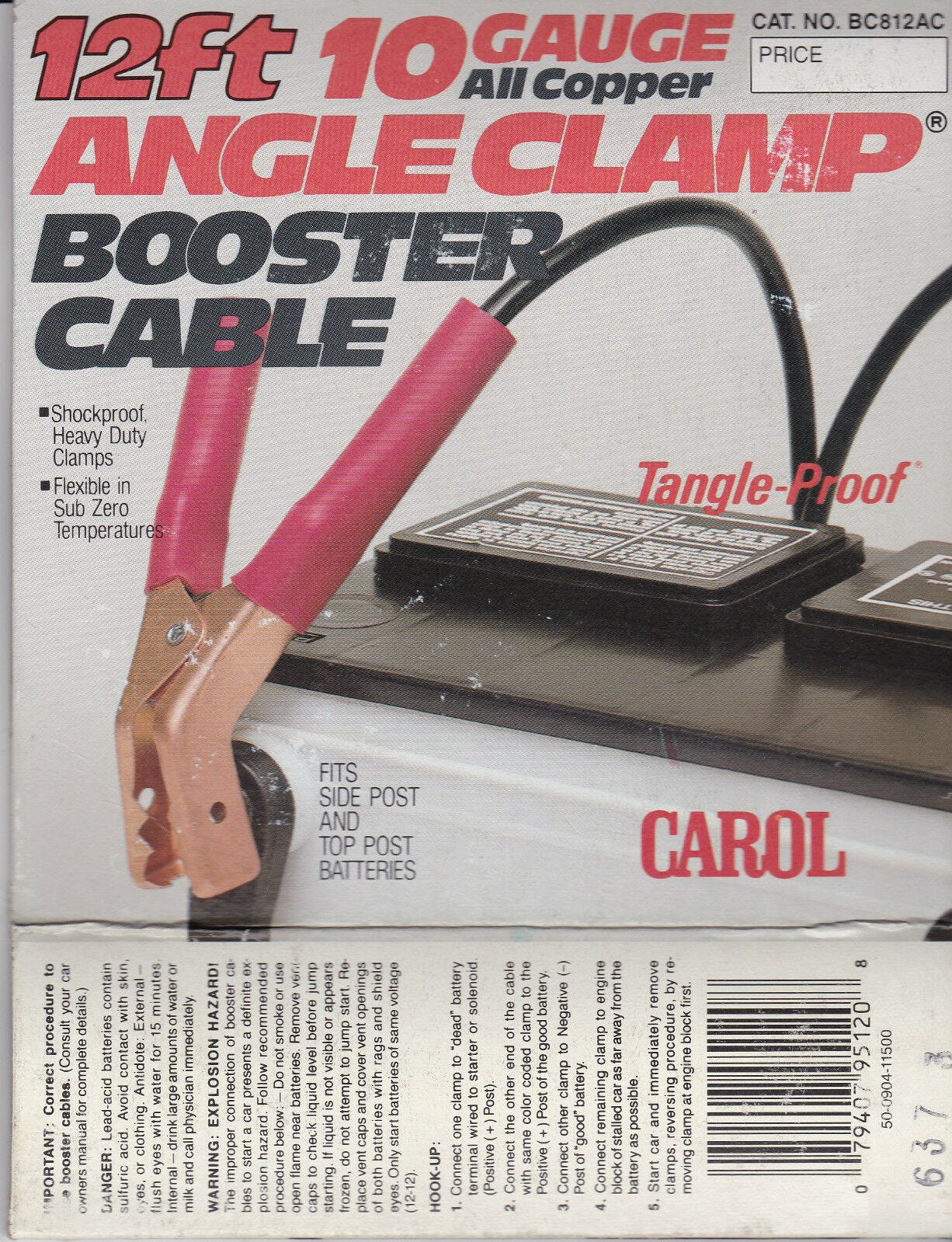 USA Made Heavy-Duty Carol 12 Ft 10Ga All Copper Booster Jumper Cable  AngleClamp – Discount Warehouse Tools