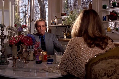 A bizarre scene in 1994’s Wolf in which Jack Nicholson and Michelle Pfeiffer stare at each other and eat peanut butter and jelly sandwiches for minutes on end.