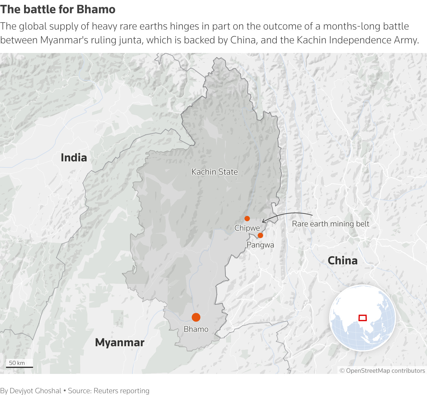 The global supply of heavy rare earths hinges in part on the outcome of a months-long battle between Myanmar's ruling junta, which is backed by China, and the Kachin Independence Army. The global supply of heavy rare earths hinges in part on the outcome of a months-long battle between Myanmar's ruling junta, which is backed by China, and the Kachin Independence Army.