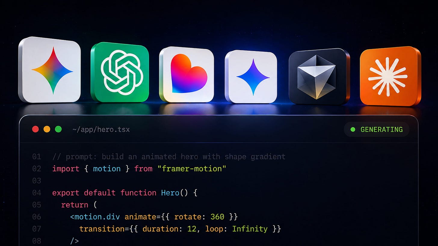 AI code generation interface with tool icons and an example of animated code snippet