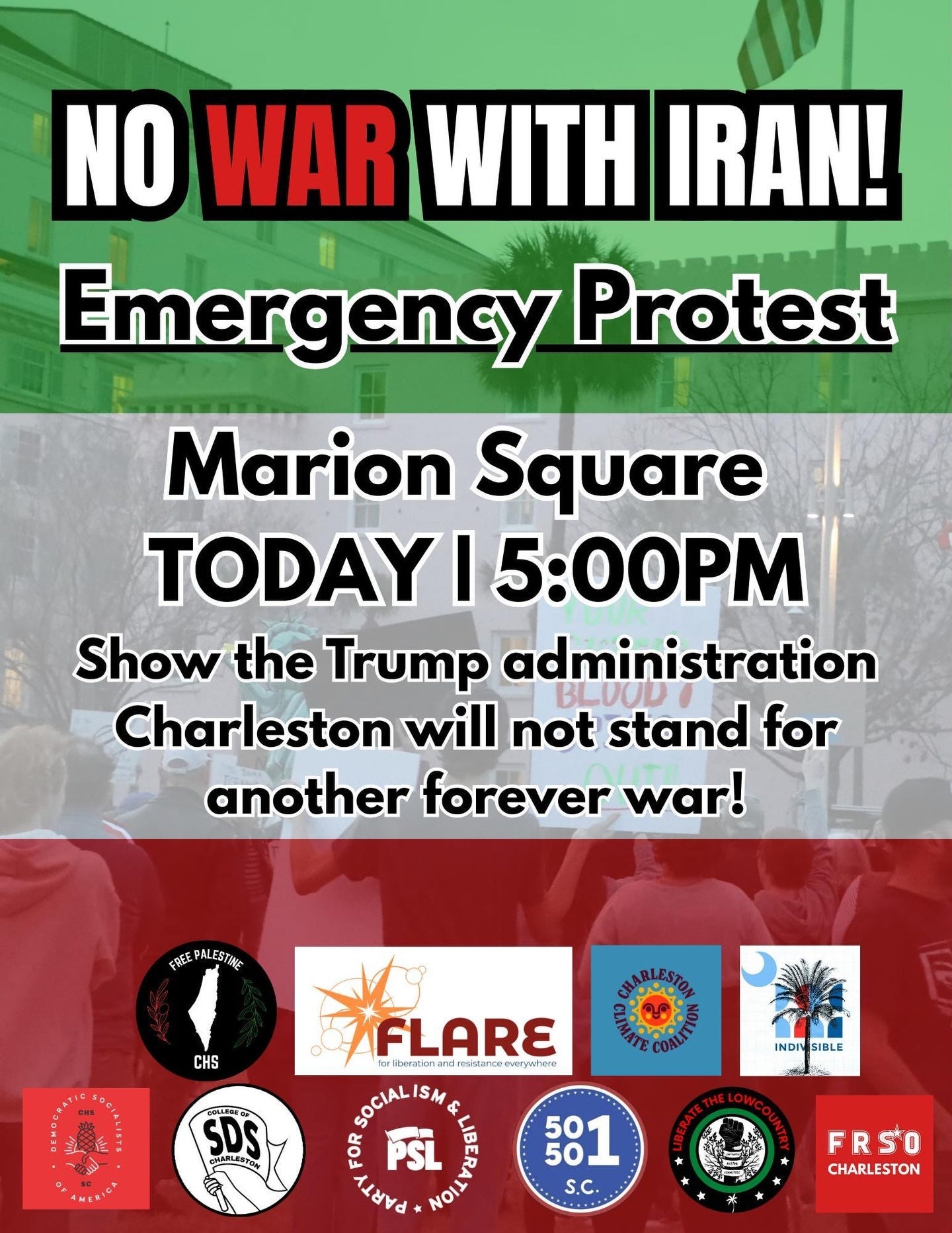 NO WAR WITH IRAN - Emergency Protest - Marion Square TODAY Saturday Feb 28 5PM NO WAR WITH IRAN - Emergency Protest - Marion Square TODAY Saturday Feb 28 5PM