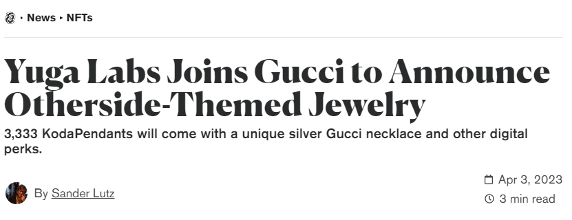 https://decrypt.co/125360/yuga-labs-joins-gucci-to-announce-otherside-themed-jewelry https://decrypt.co/125360/yuga-labs-joins-gucci-to-announce-otherside-themed-jewelry