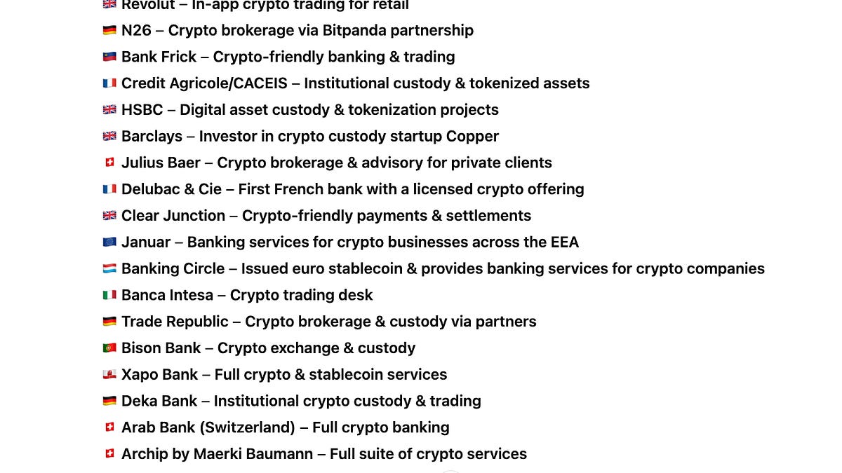 Europe is Leading the World in Crypto-Friendly Banks 🏦