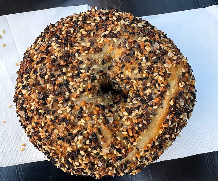 Top of BagelBoy's sesame and everything bagels