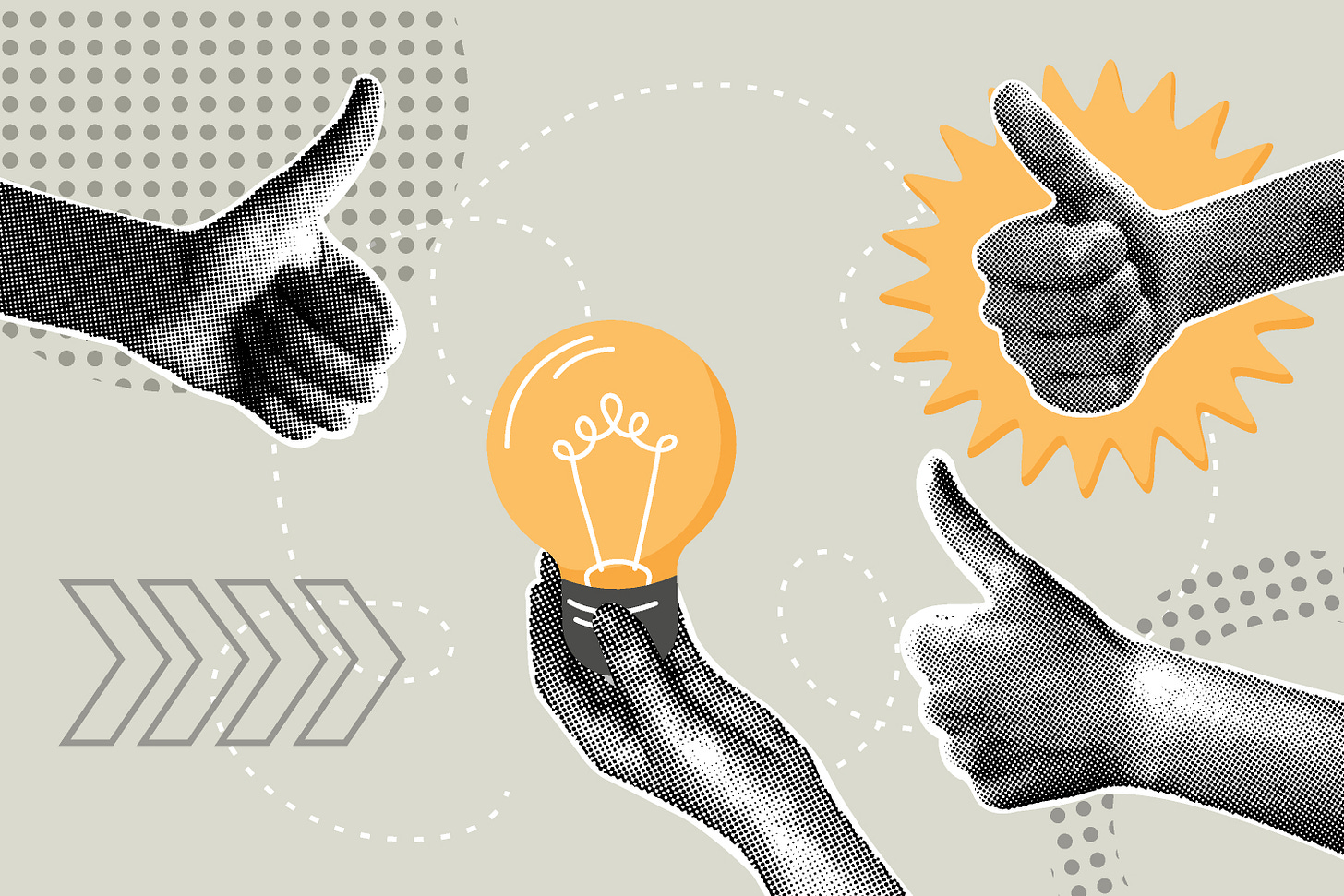 Illustration of bright idea concept with lightbulb and thumbs up