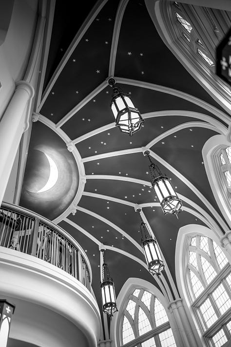 library study space, former student images, college seal, sundial, pool hall, stained glass windows, astronomy
