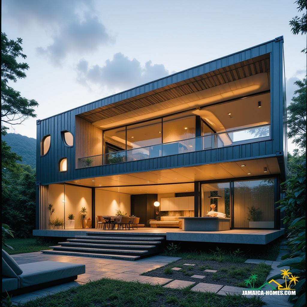 A two-story container module home, nestled in the vibrant city of Kingston, Jamaica