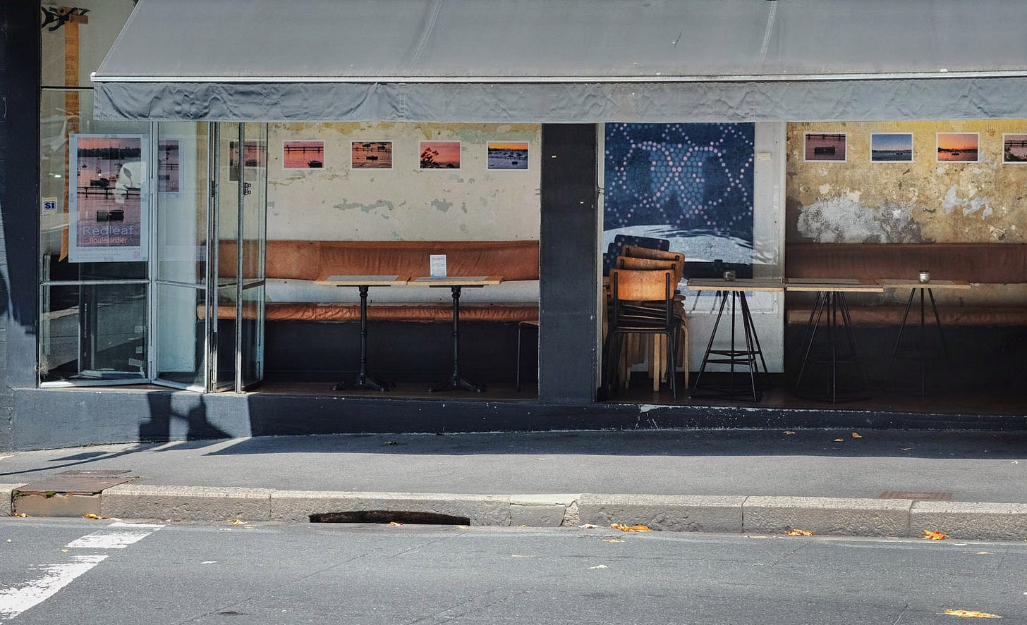Coral Coffee, late afternoon before closing - Redleaf Boulevardier on the cafe walls, Darlinghurst, Sydney, Australia