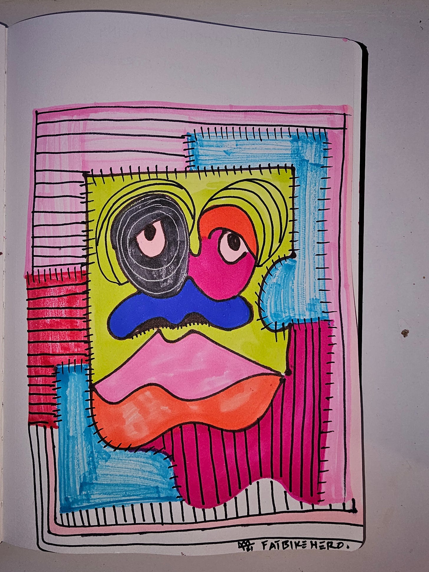Fluorescent fragmented face with mismatched eyes and stitched borders symbolizing AI psychological distortion.