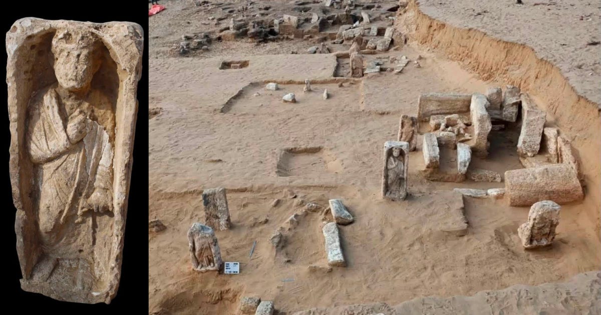 Excavation area revealing tombstones and stone sarcophagi. Credit: Ministry of Tourism and Antiquities