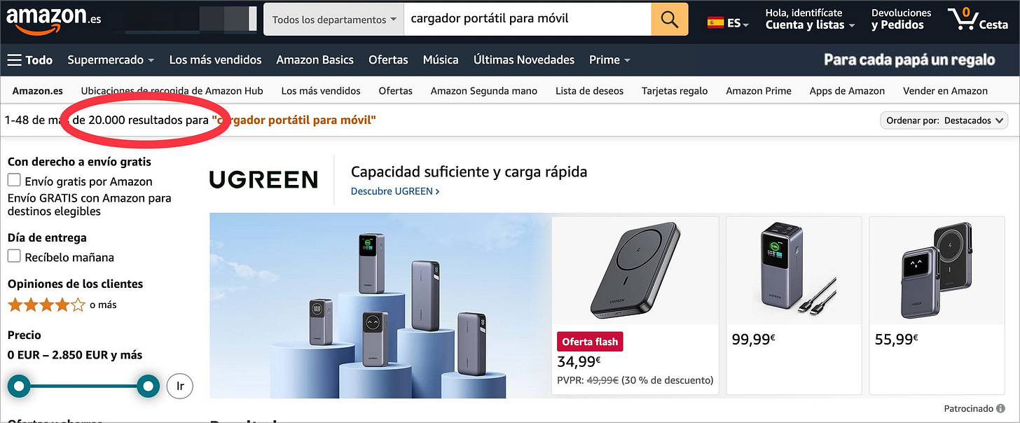 resultados de búsqueda en amazon