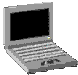 a pixel art drawing of a laptop computer with a black screen and a keyboard .