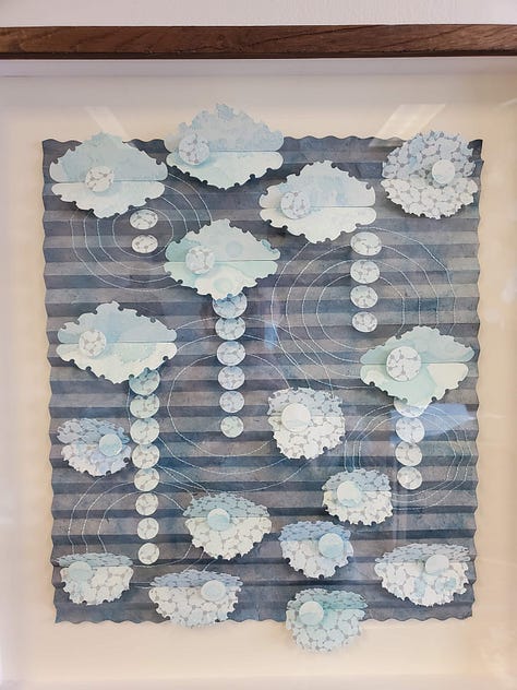 Collection of photos of paintings, art, ceramics, and a sweater.