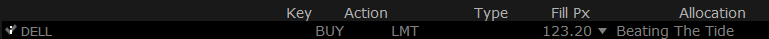 Beating The Tide trade alert: Dell (DELL) BUY limit order filled at $123.20 on 23 February 2026. Source: portfolio tracker. Beating The Tide trade alert: Dell (DELL) BUY limit order filled at $123.20 on 23 February 2026. Source: portfolio tracker.