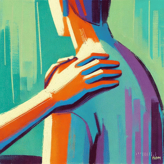 An artistic illustration depicting a comforting hand on a person's shoulder, conveying empathy and support in a moment of emotion.