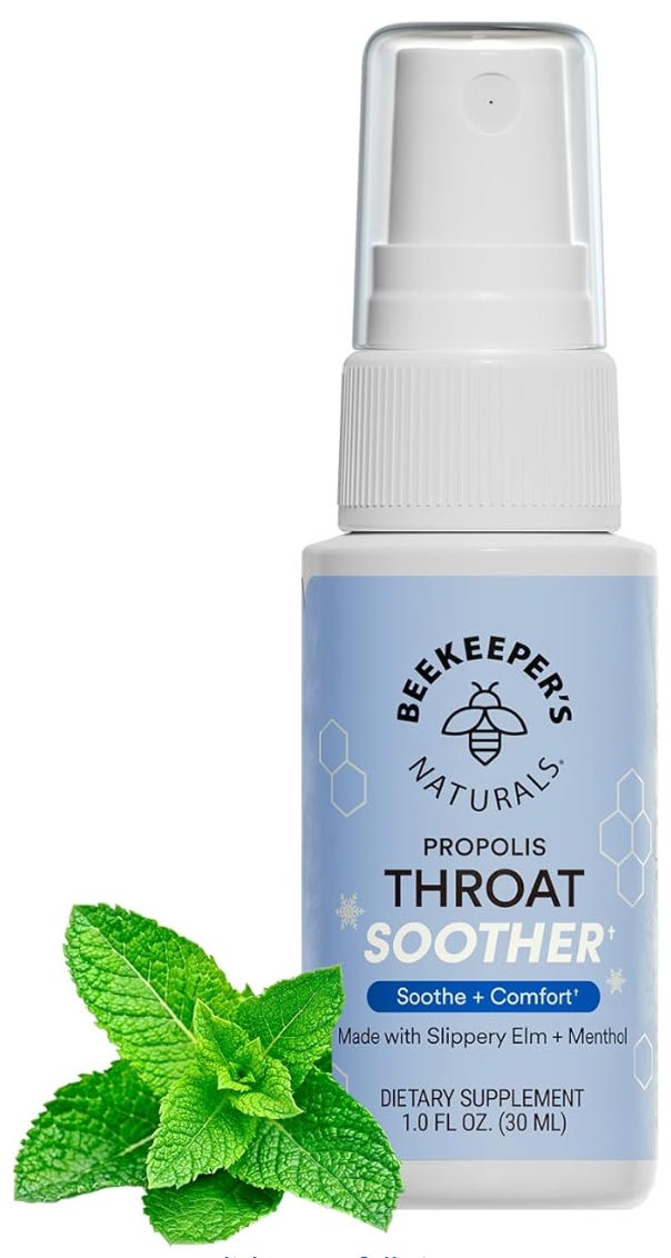 Beekeeper's Naturals Propolis Throat Soother Spray w/ Menthol - Fast Relief | Maximum Throat Relief w/ Menthol, Slippery Elm, Bee Propolis Extract, Fast-acting & Cooling Comfort