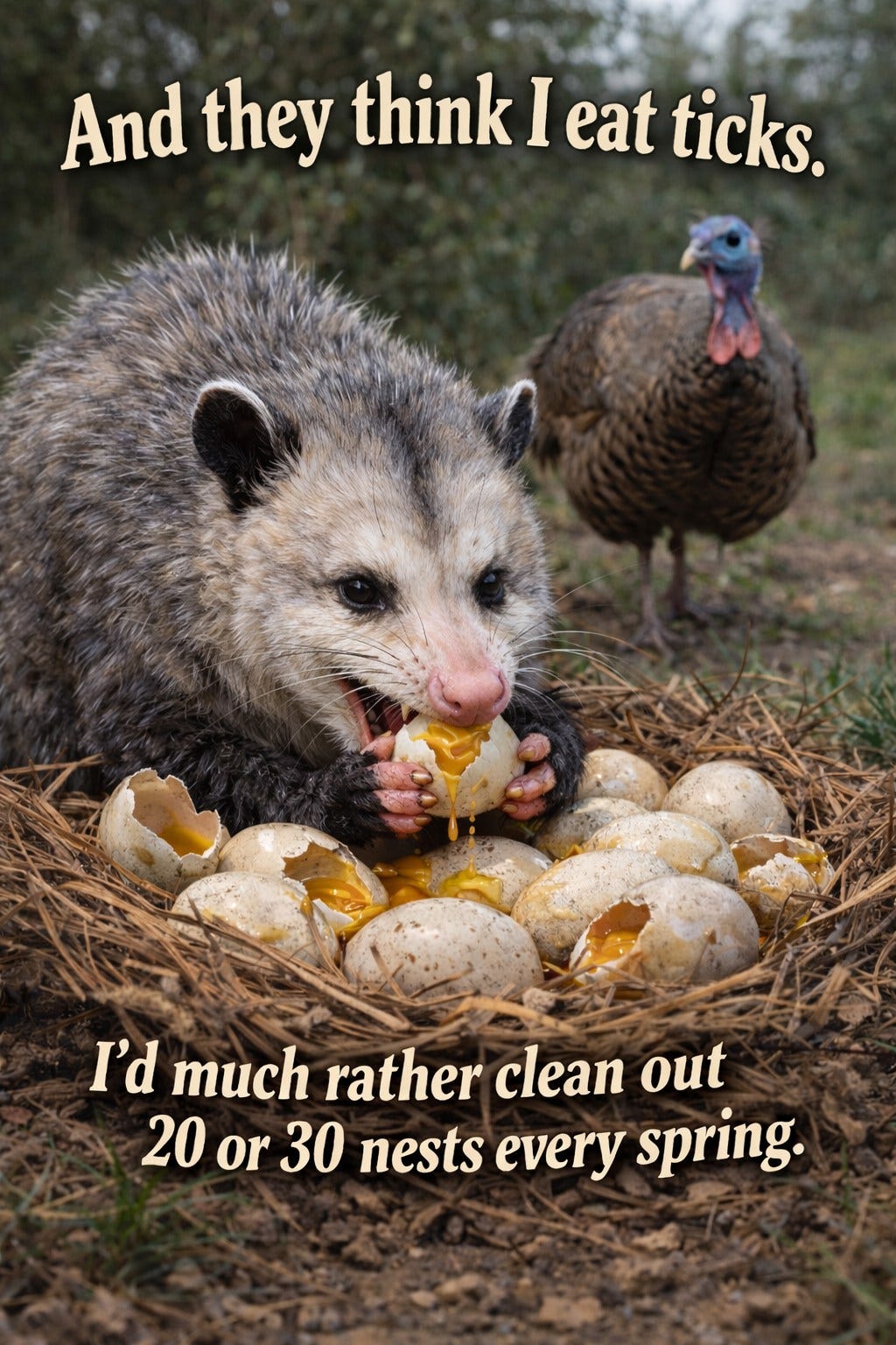 May be an image of tick and text that says 'And they think I eat ticks. I'd much rather clean out 20 or 30 nests every spring.'