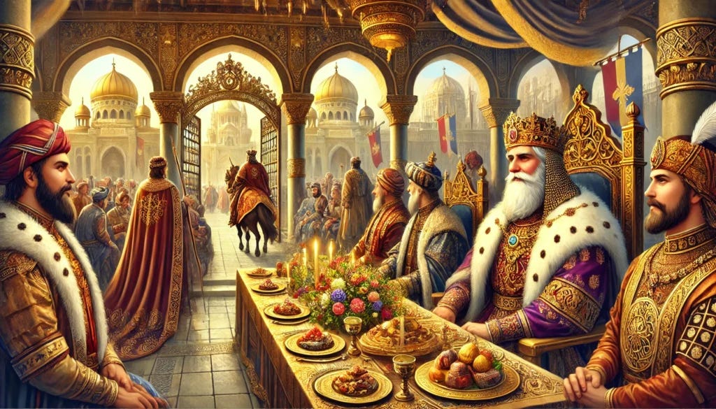 The king of the neighbouring kingdom had prepared a grand feast in his honour.