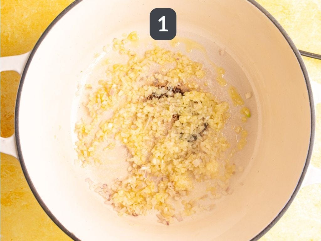 Creamy Lemon Orzo Step 1 - sauté the shallot and garlic.