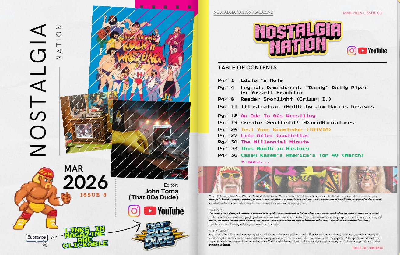 Nostalgia Nation Magazine - Issue 3 (MAR 2026) - Interior Table of Contents