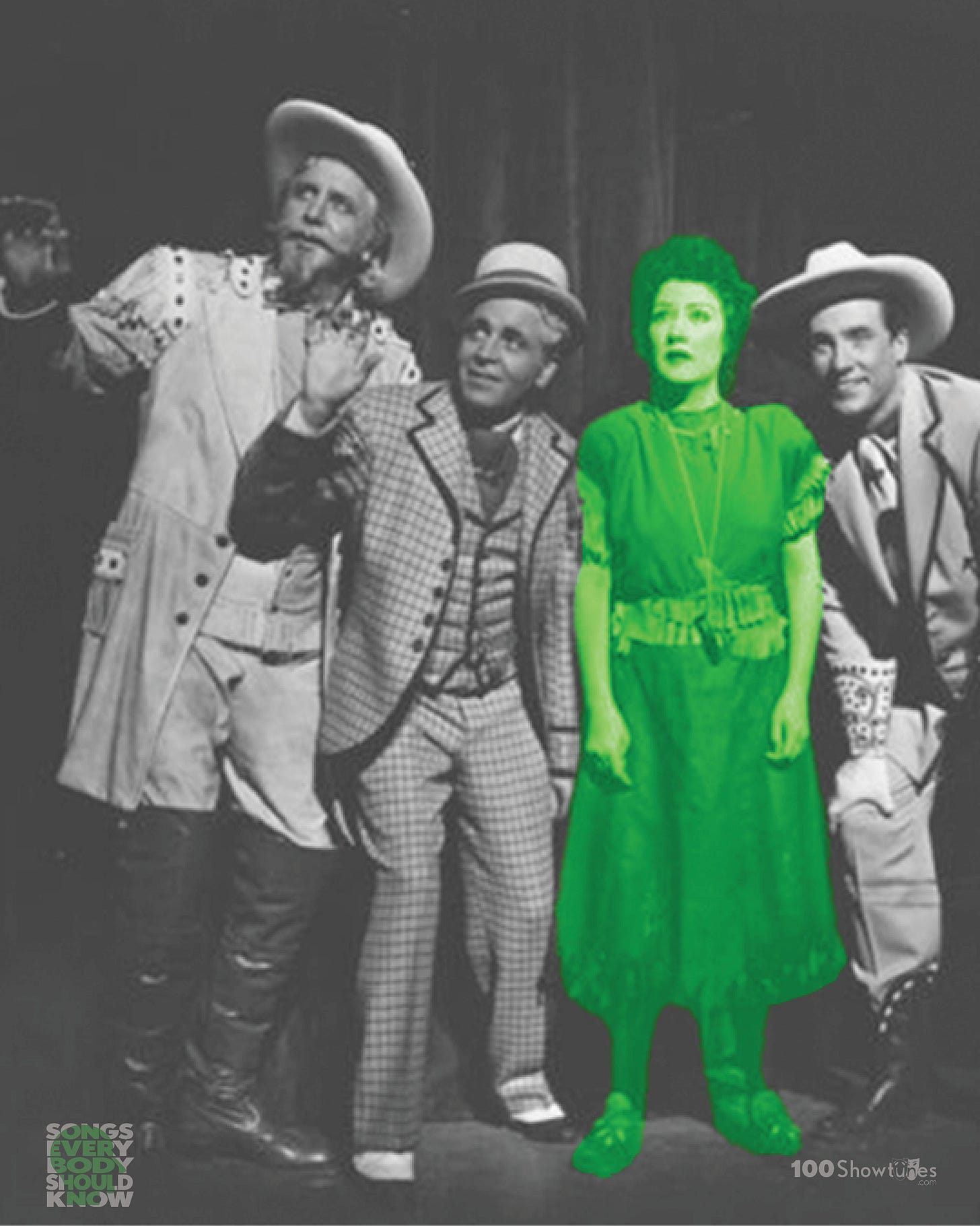 A tinted photo of a Ethel Merman and cast members of the original Broadway production of Annie Get Your Gun by Irving Berlin, Herbert Fields, and Dorothy Fields. 