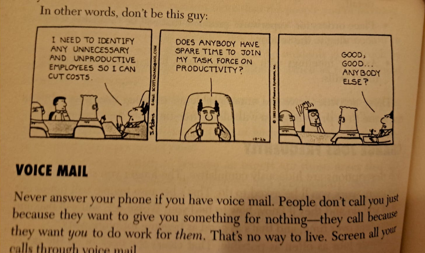 Dilbert comic strip identifying unproductive employees for productivity task force