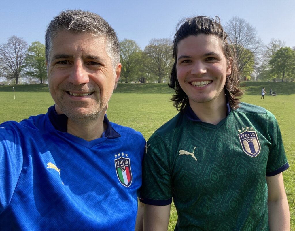 Louis wearing a rare limited-edition green shirt of the Azzurri