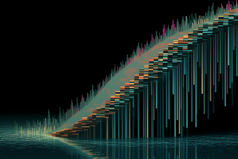 Kirigami-styled binary waterfalls generated in Midjourney.
