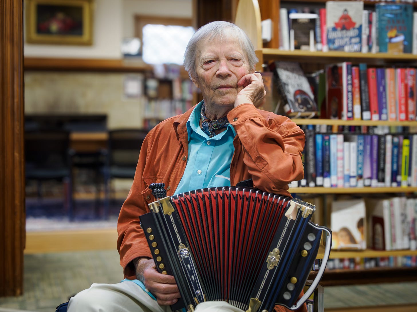 Dudley Laufman dance caller with his accordion