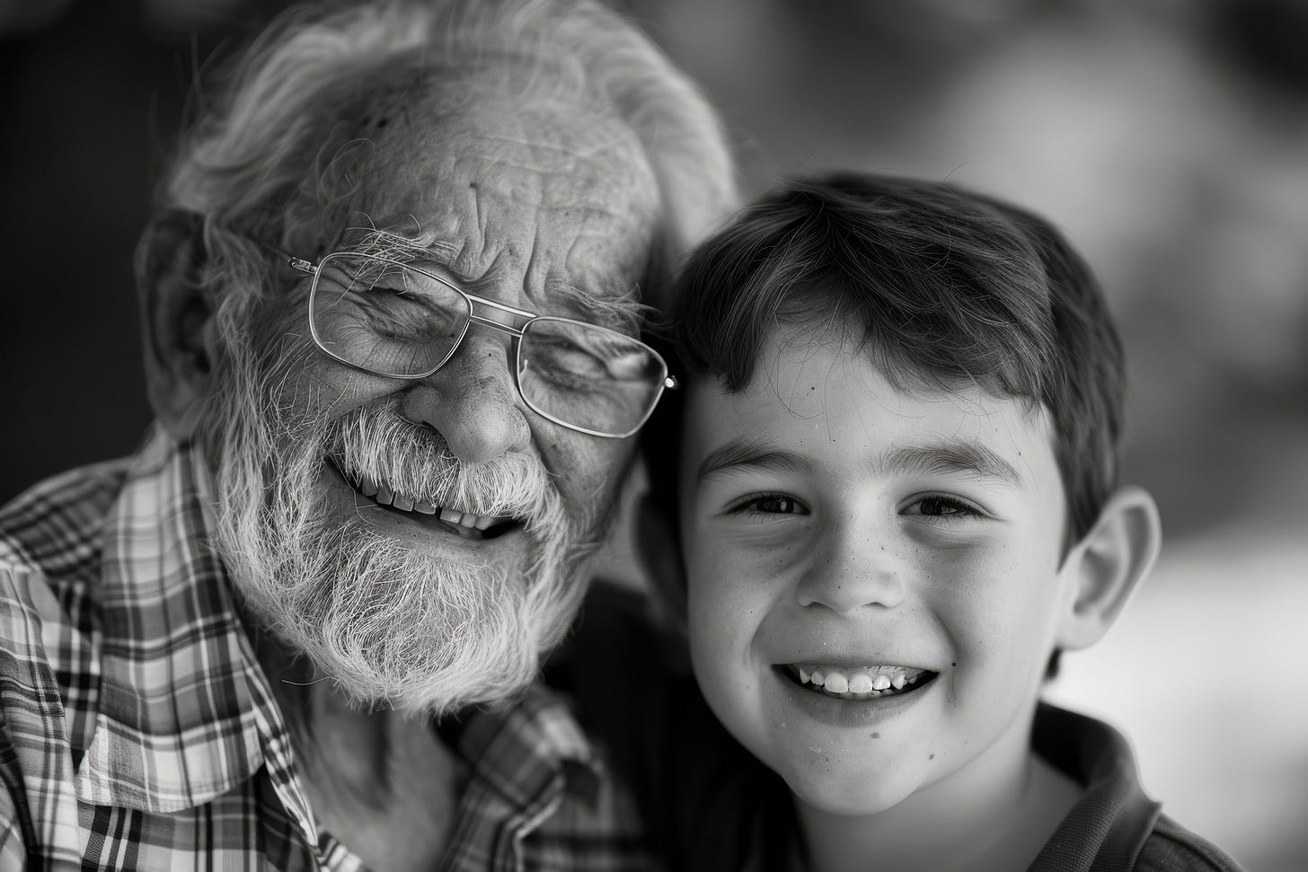 Black and white portrait of grandpa with grandchild