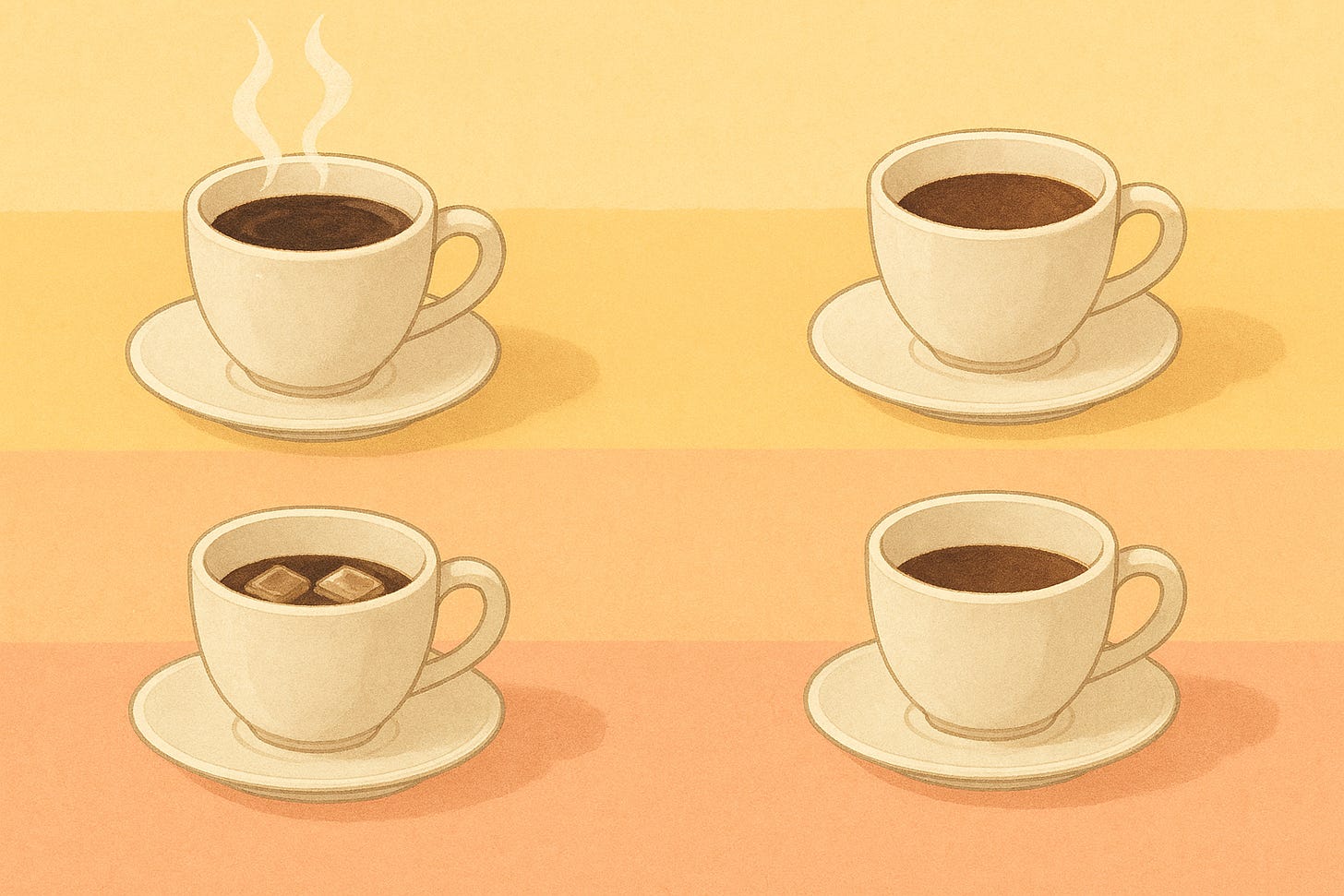 4 coffees with varying temperatures