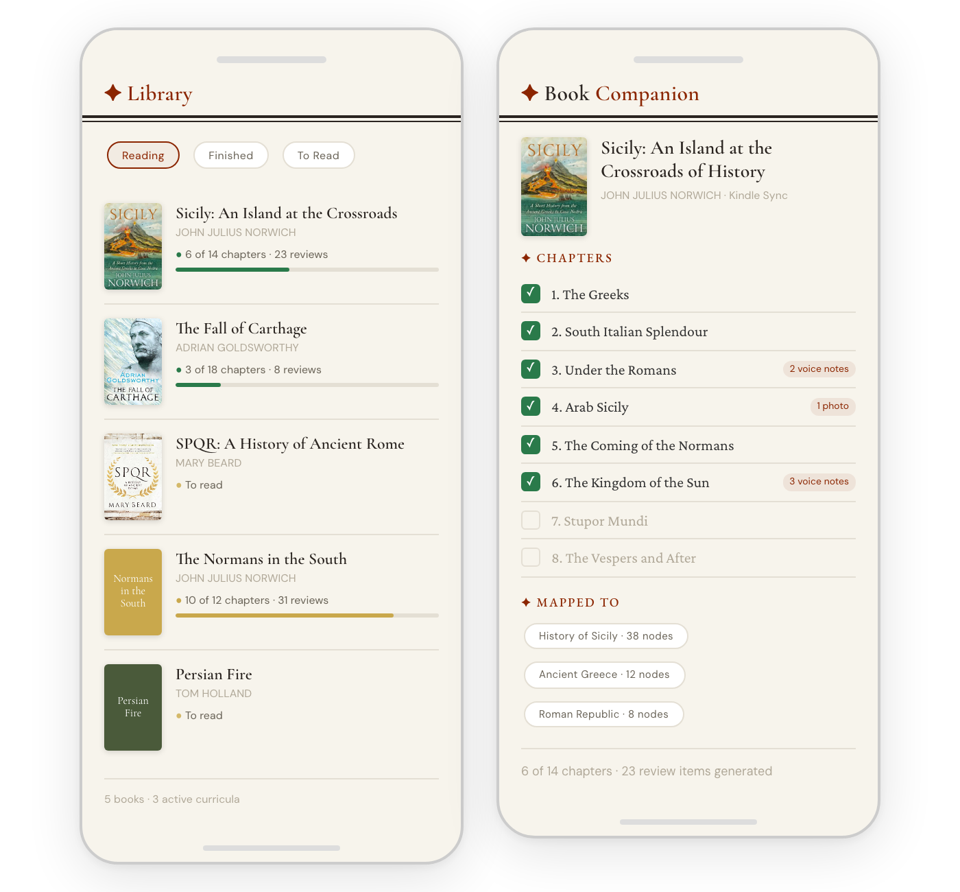 Library and Book Companion screens