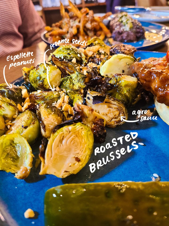 The Crunkleton Fried Chicken Sandwich and Roasted Brussels