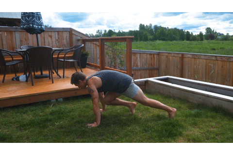 Brian demonstrates mountain climbers in his backyard. Brian demonstrates mountain climbers in his backyard.