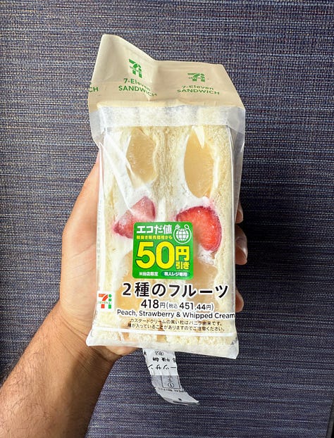 Various fruit and egg sandwiches