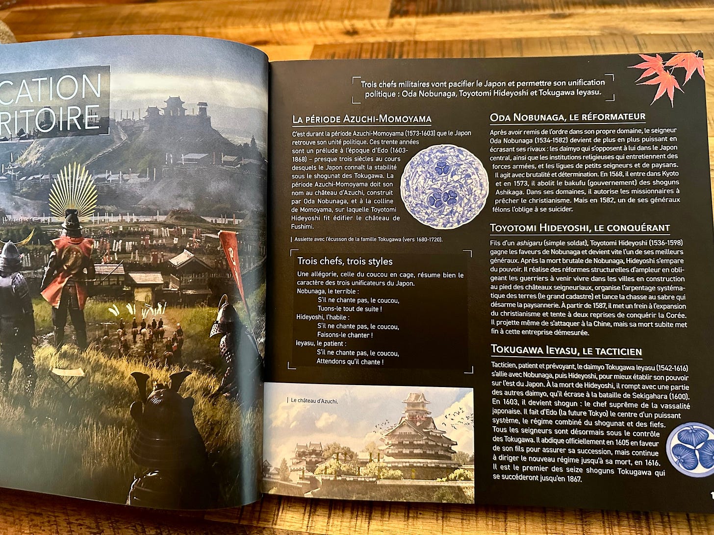 A page from a French book that outlines some famous samurai and Lords