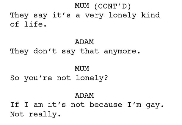 Image of words from the screenplay for All of Us Strangers Image of words from the screenplay for All of Us Strangers