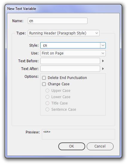 Dialog box showing the choices to be made when defining a new text variable.