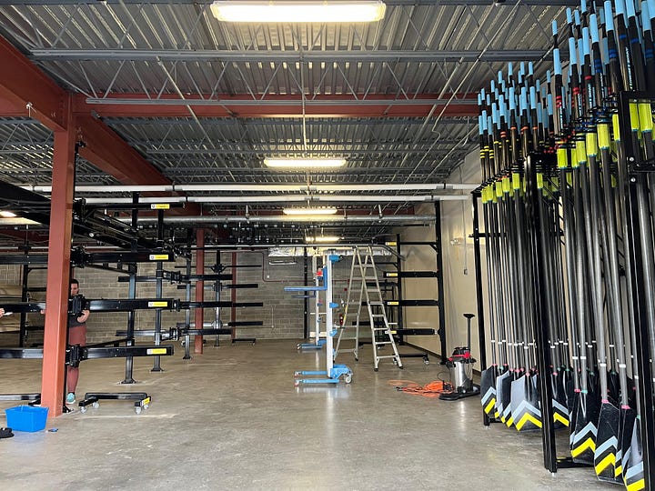Old gray racks are replaced with new black ones