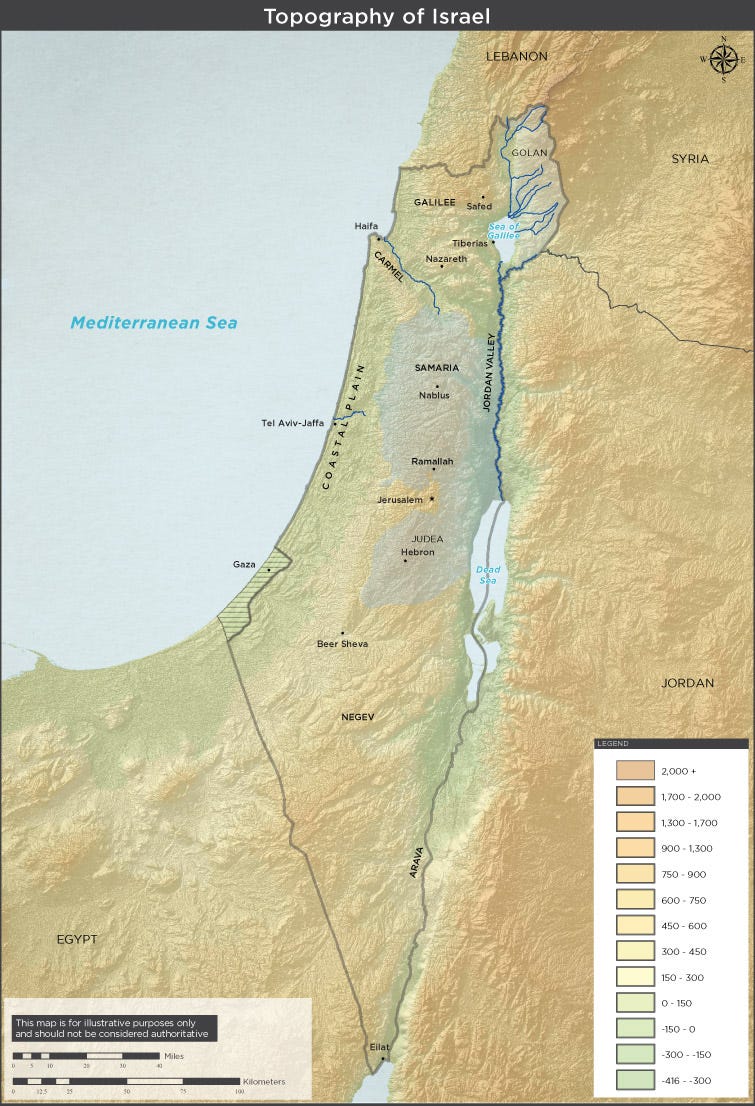Topographical map of Israel