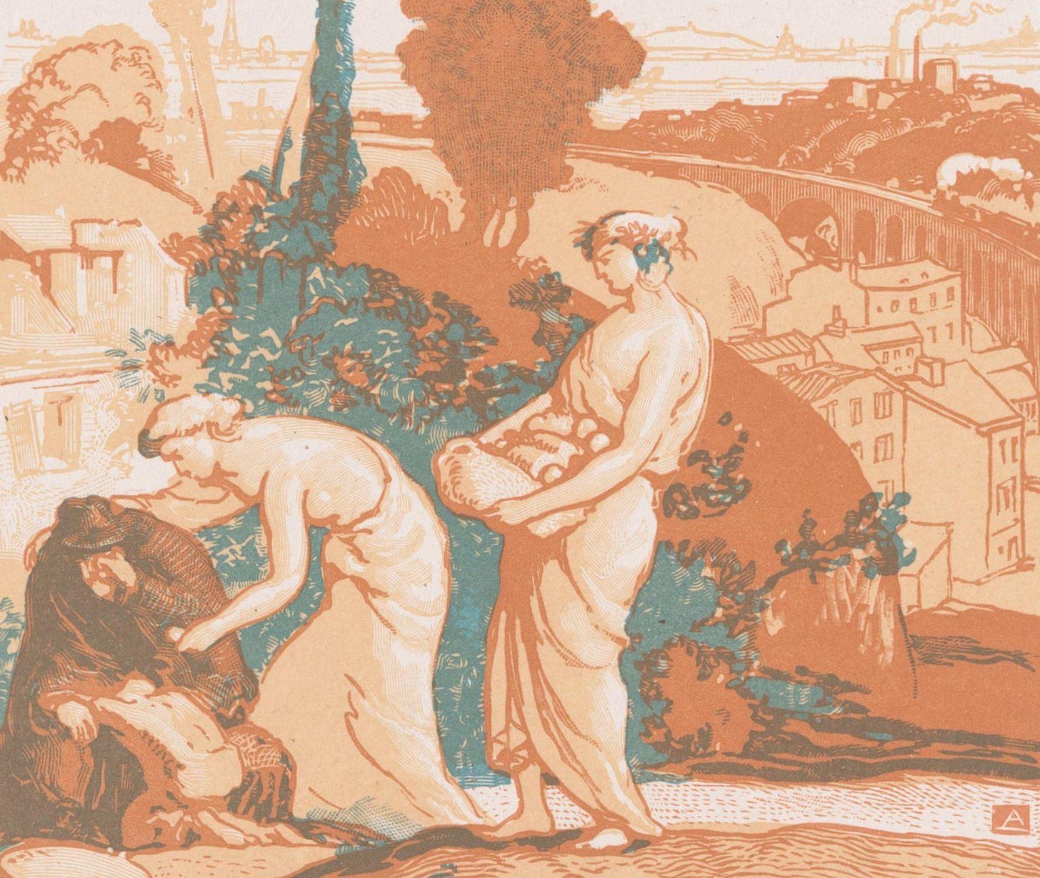 Landscape with the personifications of music and poetry helping a grieving artist.
