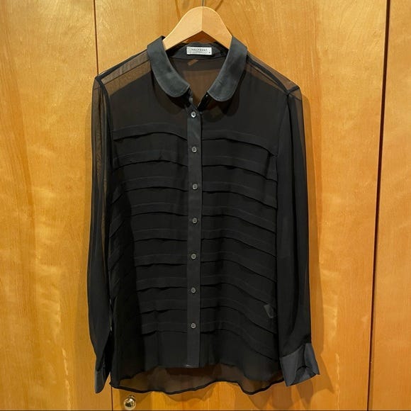 NWT Equipment‎ Sheer Black Tiered Ruffle Silk Blouse Shirt - Picture 1 of 4