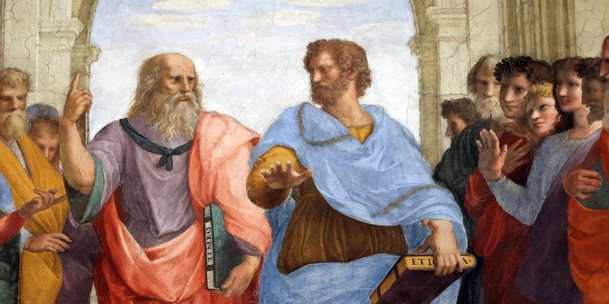 Detail, Raphael's Vatican fresco 'School of Athens' featuring Plato and Aristotle