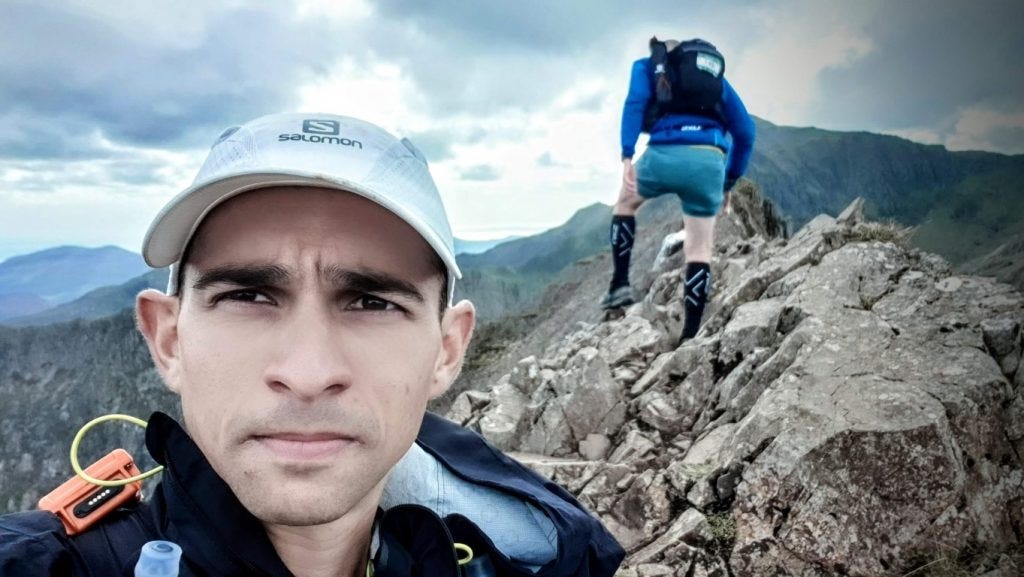Looking worried at the start of Crib Goch ridge