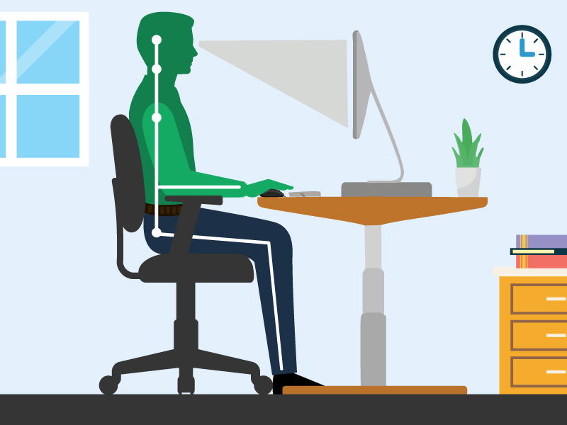 Adjust the height of your desk to enable you to sit at a position