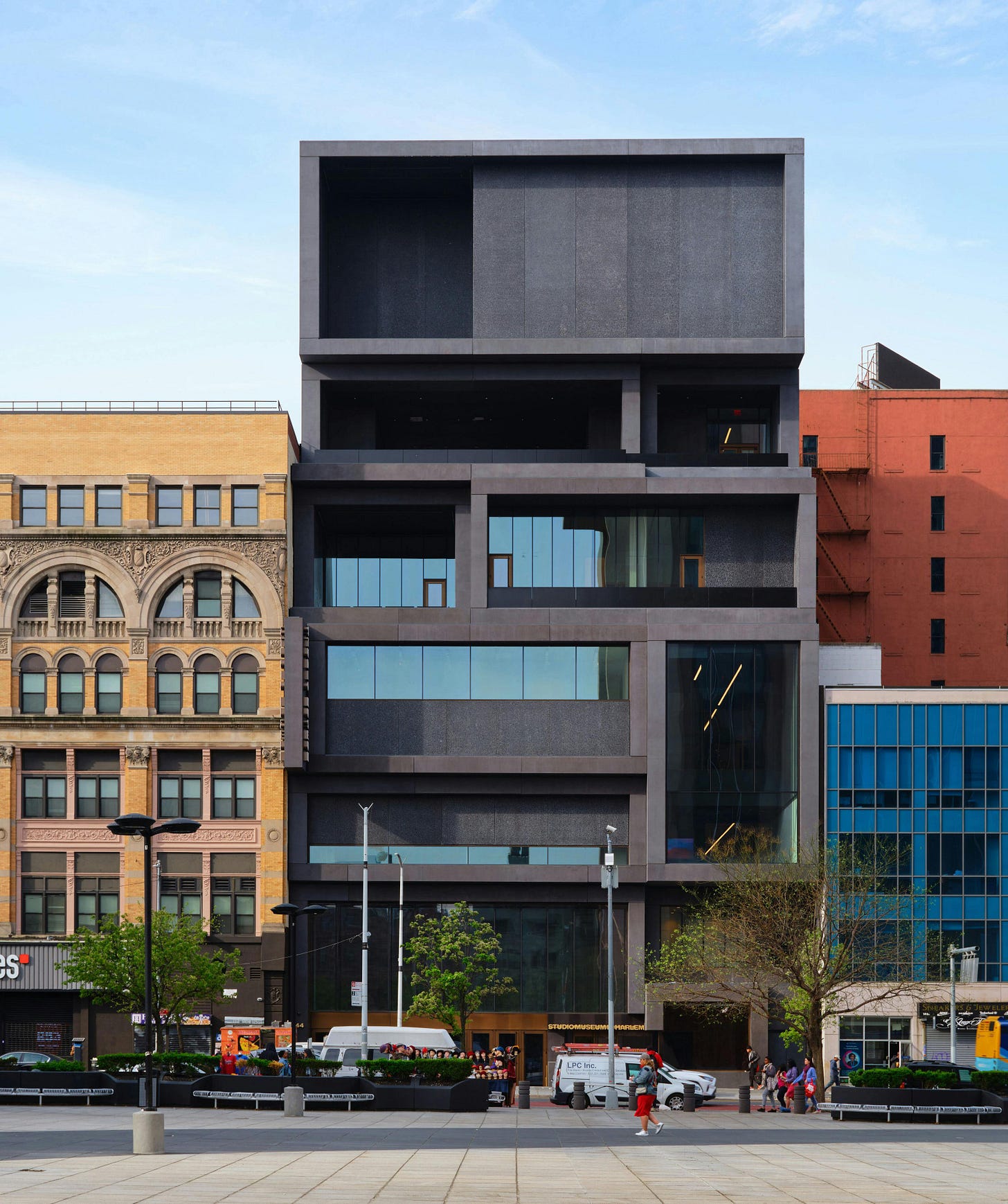 Exterior view of the newly redesigned Studio Museum in Harlem, with its bold contemporary facade on 125th Street.