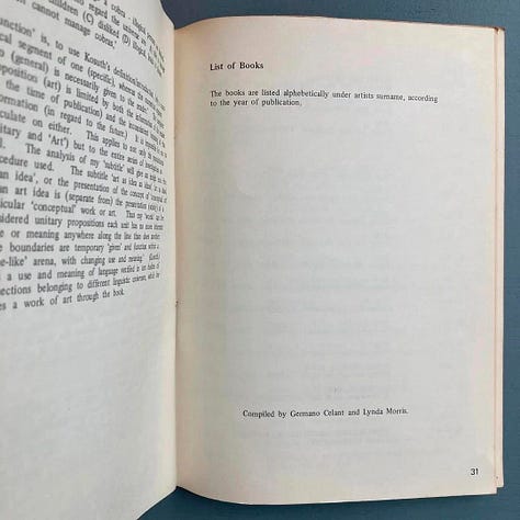 Germano Celant, Book as Artwork 1960/1972, with a bibliography compiled by Lynda Morris, Nigel Greenwood Gallery, London, 1972 [Saint-Martin Bookshop, Bruxelles-Brussel]