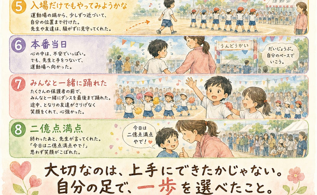 運動会で、ある子が自分の足で一歩を踏み出した話
